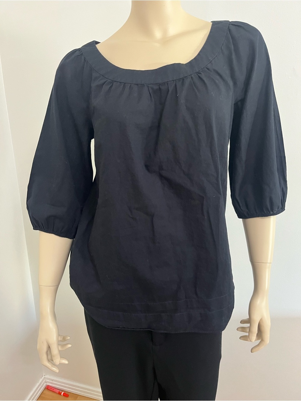 LOFT Black Scoop Neck 3/4 Sleeve Blouse